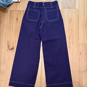 Maeve Dark Blue Trousers with White Stitching
